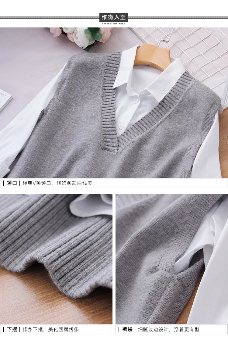 

Knitted Vest Women V Neck Sleeveless Sweaters Slit Sides S-XL