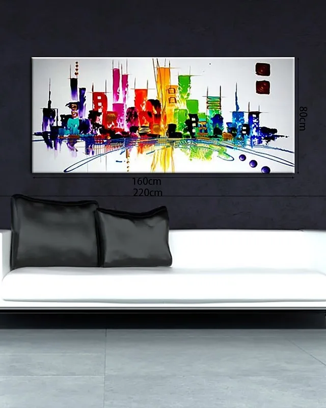 

Large Hand Painted Oil Painting On Canvas Colorful City View Modern Home Decor Abstract Wall Art Picture For Living Room Gift