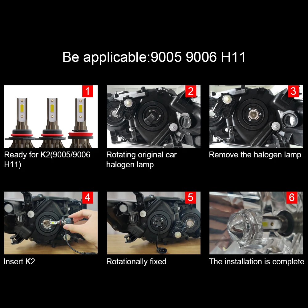 

LED H1 H7 H4 H11 12V 9006 Auto K2 Car Headlight Bulbs 36W 6000LM 6000K For 9V to 36V 200M Lighting Range for BMW Car Accessories