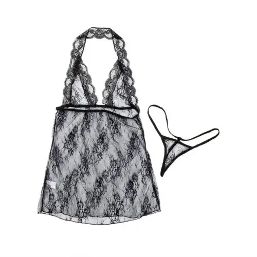 Горячая Распродажа женское сексуальное кружевное платье + стринги ночная