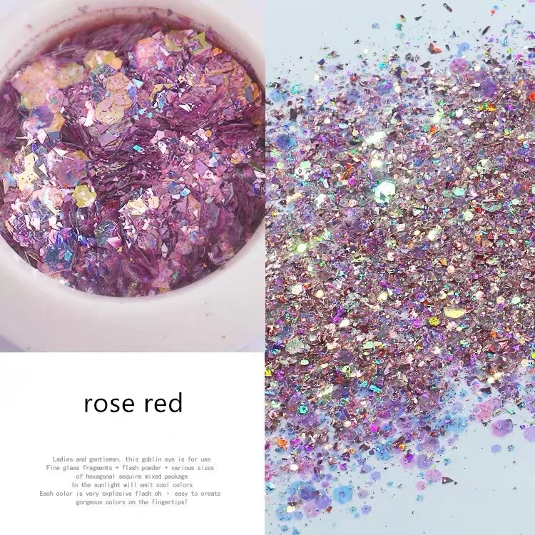 Rose red MAXIMA лазерные блестки для ногтей шестиугольные розовые светящиеся хлопья 3D украшение ногтей кончик градиент красочная пудра для ногтей - Цвет: Rose red