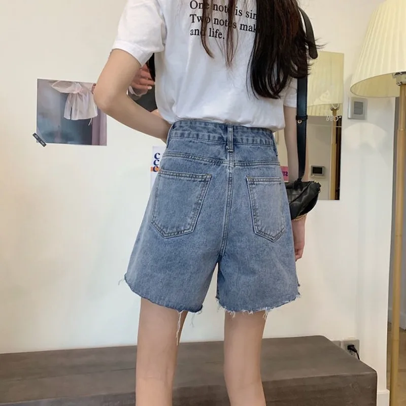 

Shorts Women Hole Retro Ins High Waist Denim Trousers Womens All-match Short Student Loose Casual Bottoms Ladies Fashion Stylish