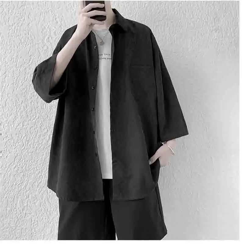 Рубашка мужская в Корейском стиле модная свободная с напуском короткими