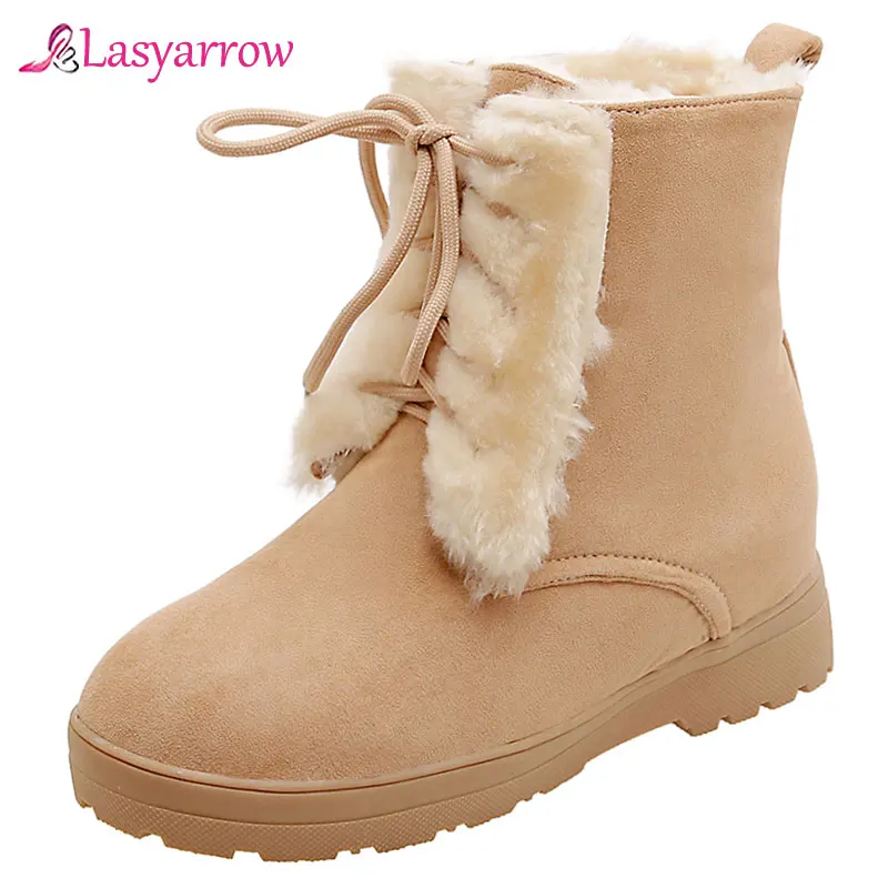 Женские ботинки Lasyarrow теплые меховые ботильоны для женщин зимние женская обувь