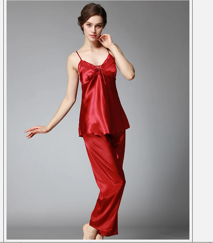 

YaoTing explosion models silk pajamas ladies autumn long-sleeved trousers three-piece suit large size home service pizama damska