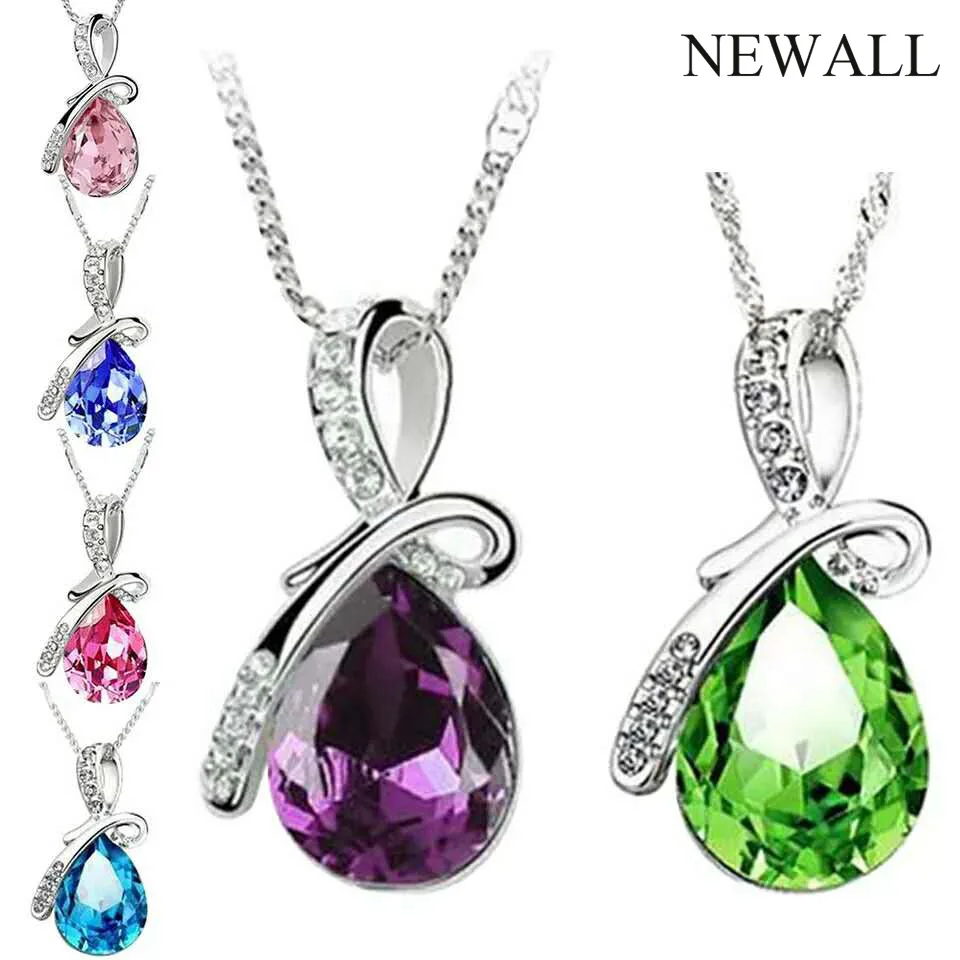 Австрийский синий кристалл кулон ожерелье ювелирные изделия женщин слеза ангела