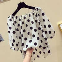 2021 women spring summer style chiffon blouses shirts lady casual slash neck polka dot printed blusas tops
