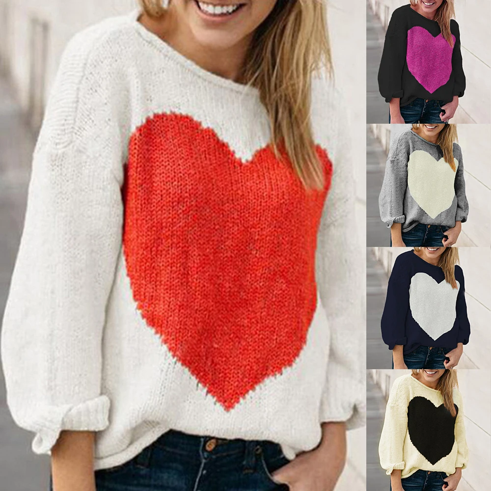 Фото HEFLASHOR/женские вязаные свитера с узором в виде сердца пуловеры стиле пэчворк сезон
