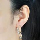 Женские серьги в форме листьев, серьги-подвески с голубым кубическим цирконием, Ювелирное Украшение для вечерние ринки или свадьбы, подарок на День святого Валентина для влюбленных, GEM17