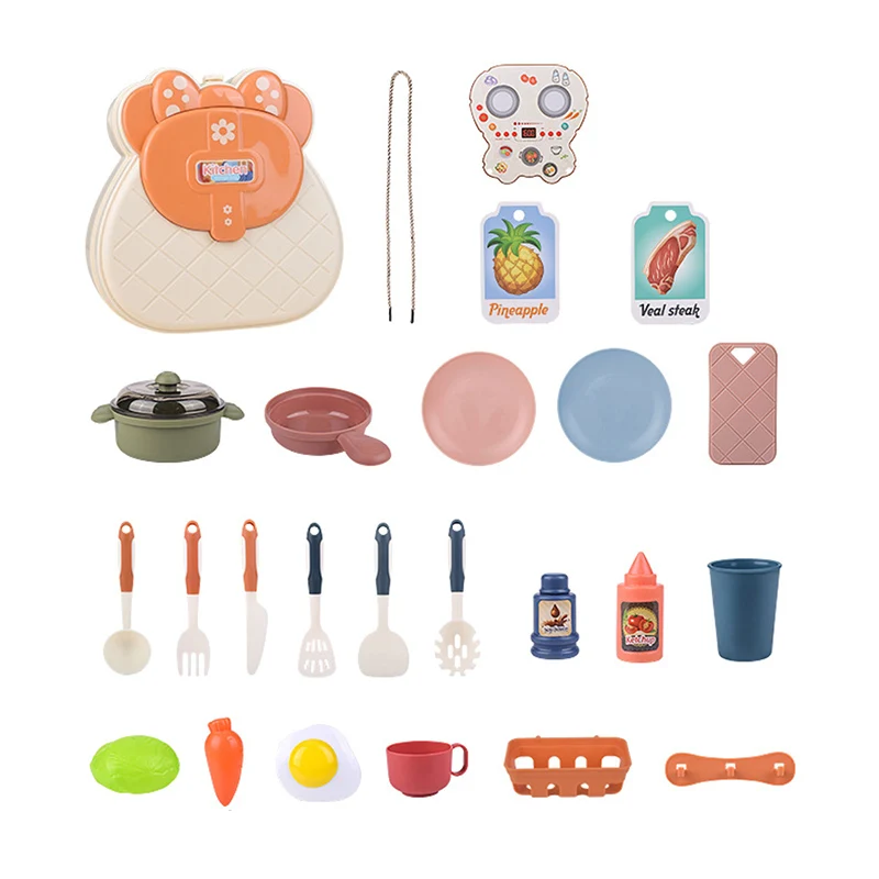 

Child Kids Kitchen Toy Set Kitchen Simulation Play House Toy Cooking Pots Pans Food Dishes Cookware Set Storage Bag For Child