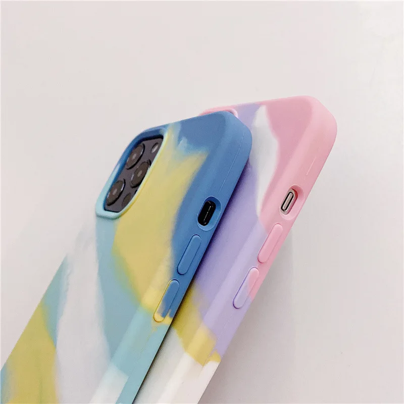 

Cute Rainbow Phone Case For iPhone 12 11 Pro Max X XR XS Max 7 8 Plus Soft Liquid Silicone Back Cover Coque