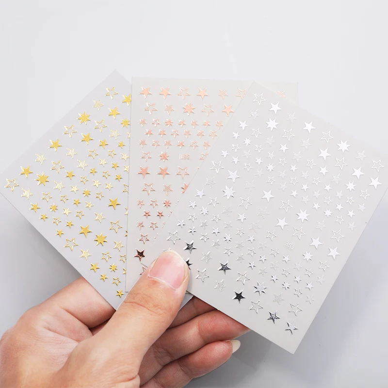 

1PC 3D Golden Silver White Black Star Nail Art Sticker Glitter Shiny Star Sticker DIY Transfer Decal Designs Nail Decoration