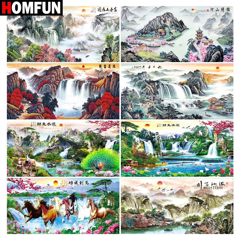 

HOMFUN Diy 5d Diamond Painting "Mountain horse landscape" Cross Stitch Square Round Diamond Embroidery Handwork Rhinestone Art