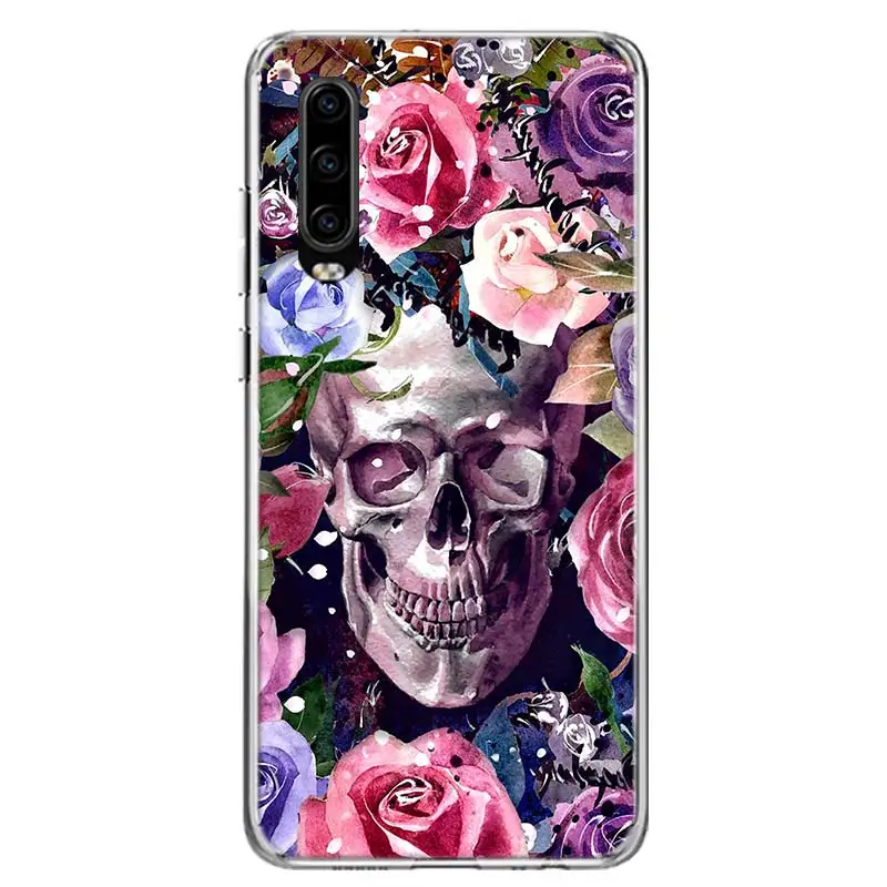 floral sugar skull phone case for huawei p50 pro p40 p30 lite p20 p10 coque mate 10 lite 20 30 pro 40 cover capa shell free global shipping