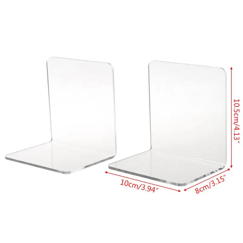 2Pcs Clear Acrylic Bookends L-shaped Desk Organizer Desktop Book Holder School Stationery Office Decorative Accessories - купить по