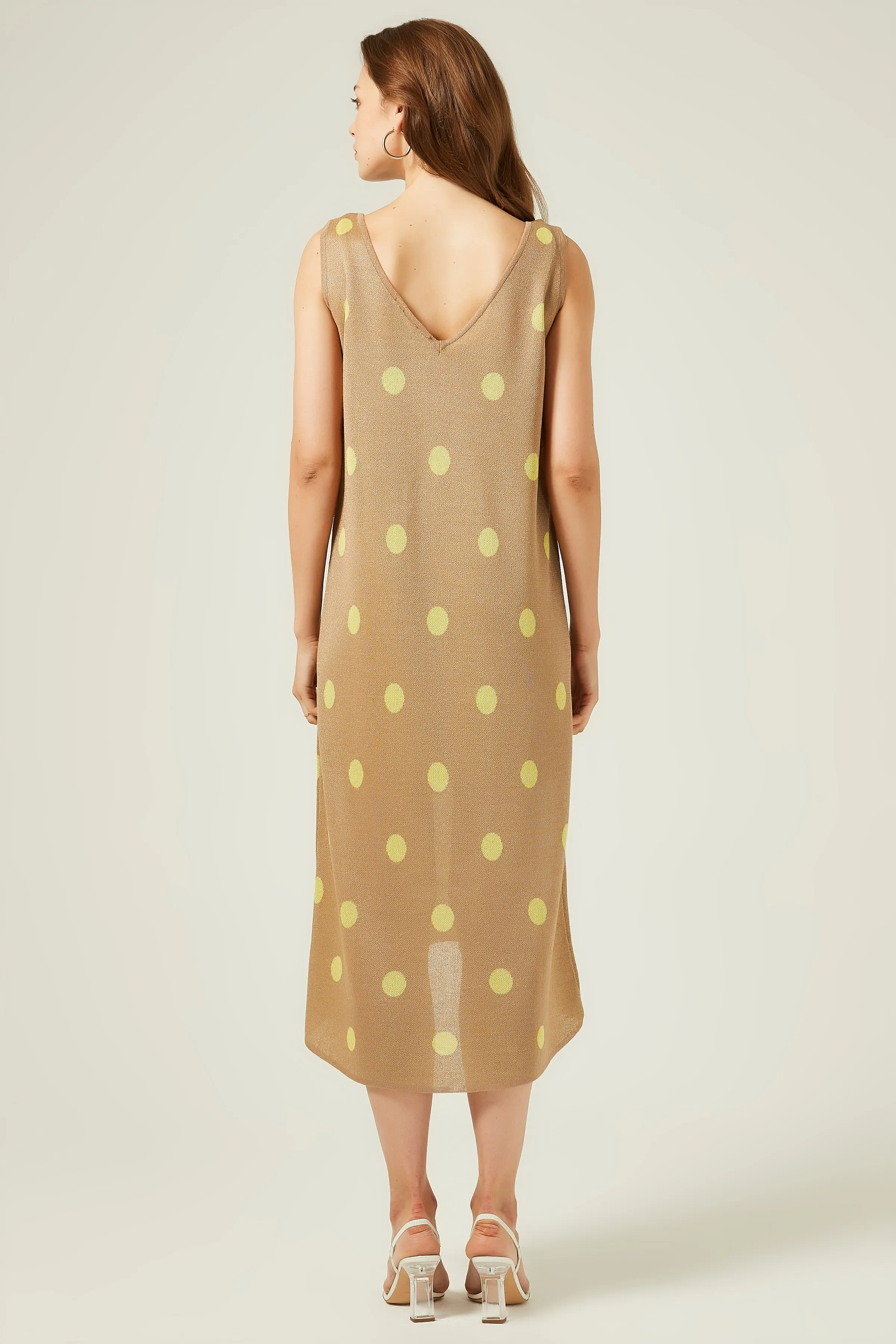 Платье-Свитер в горошек с v-образным вырезом-K. Бежевый | Женская одежда