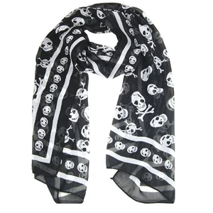 Black Chiffon Silk Feeling Skull Print Fashion Long Scarf Shawl Scaf Wrap For Women