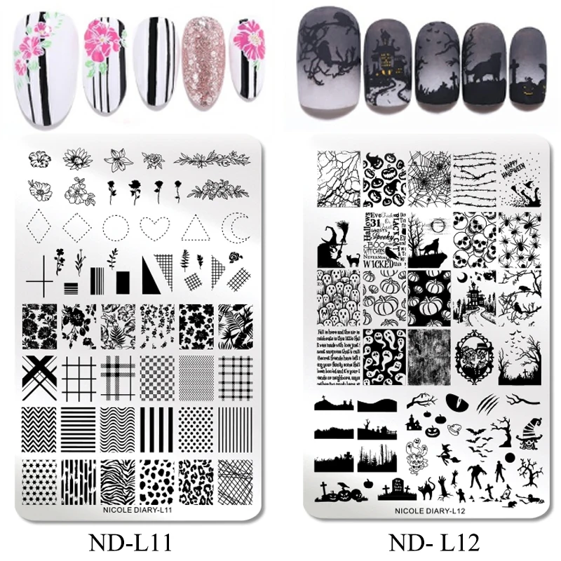 Трафареты NICOLE DIARY для стемпинга ногтей с изображением змеиной кожи цветов океана