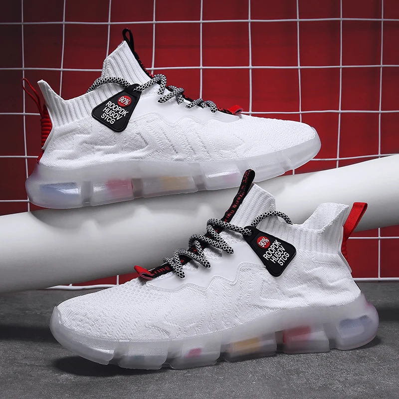 

2021 Sneakers For Men Flying Woven Knit Mesh Gradient Color Sports Shoes Breathable Athletic Running Walking Gym Shoes