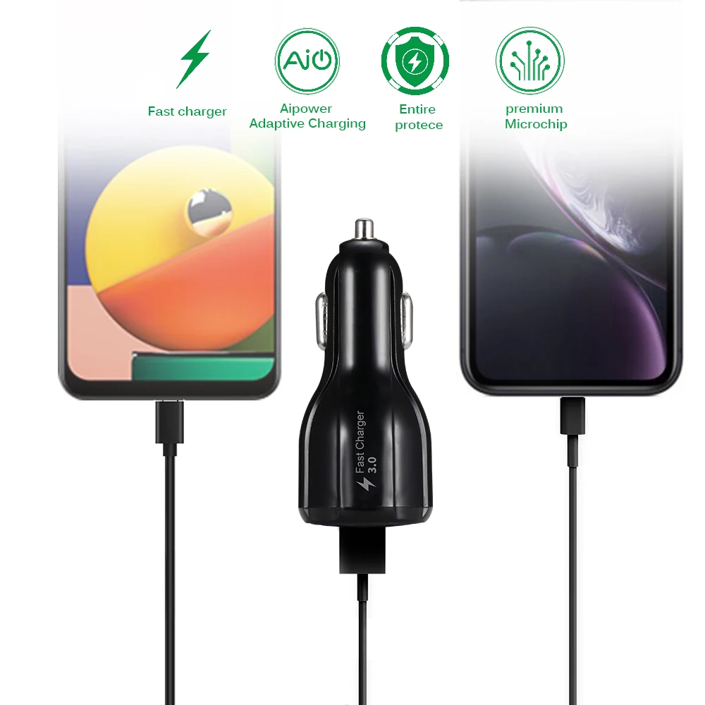 Автомобильное зарядное устройство двойной USB выход QC3.0 силовой светильник 3.1A Быстрая зарядка для IPhone 7 8 X устройства быстрой зарядки для S6 S5 Xiaomi Mi A1