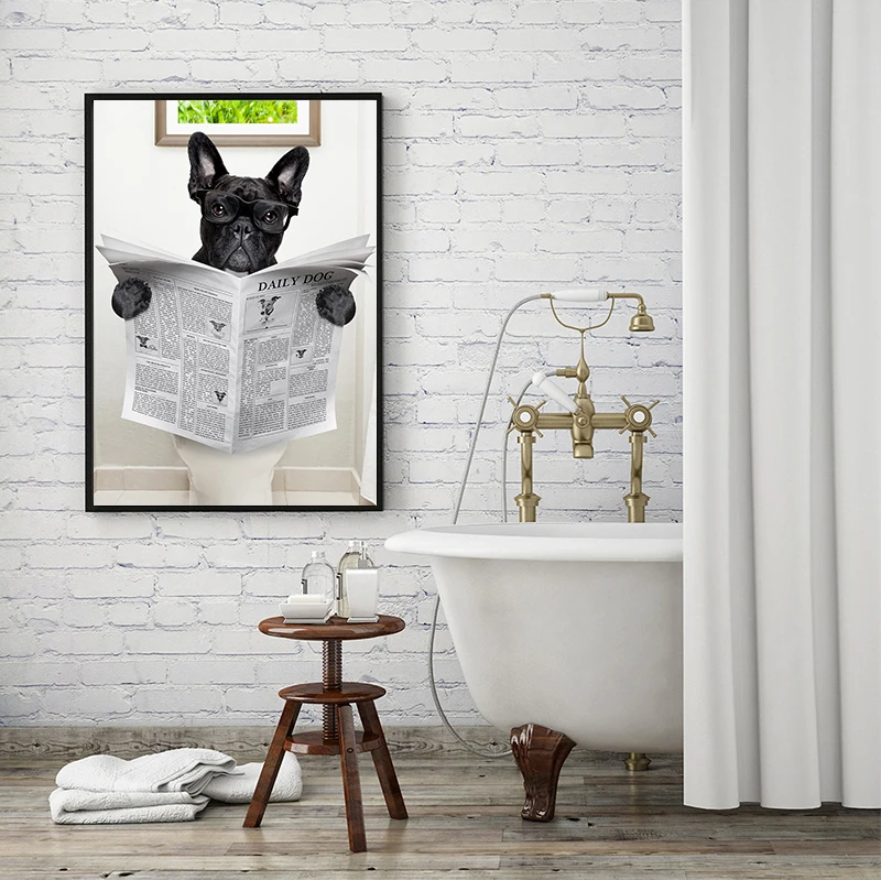 Плакат в скандинавском стиле виде туалетной собаки газеты животных забавная