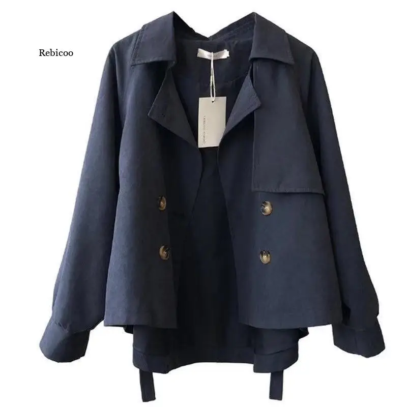 

Spring and Autumn Women's Short Windbreaker Double-Breasted Fashion Black Khaki Spring and Autumn Coat Women's Jacket Top
