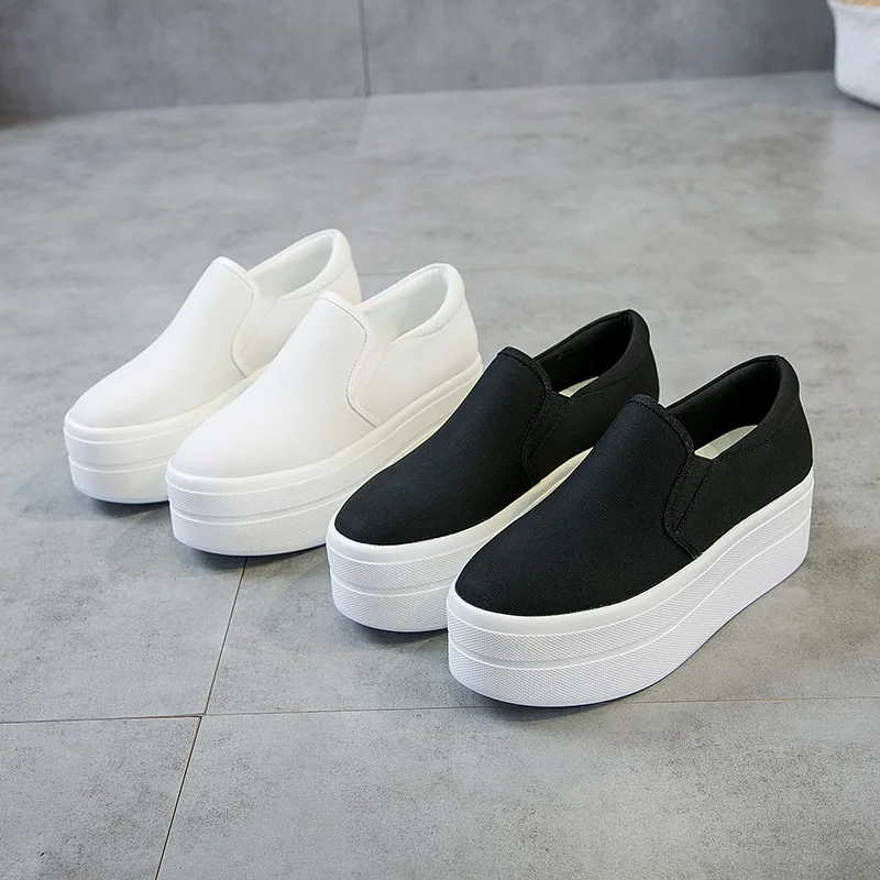 

Women's Canvas Shoes Breathable Round Toe Fashion Breathable Casual Shoes Four Season Thick Flat Platform Slip Shoes Women