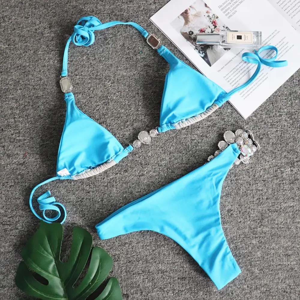 Холтер бикини Купальники со стразами для женщин купальный костюм 2019 стразы