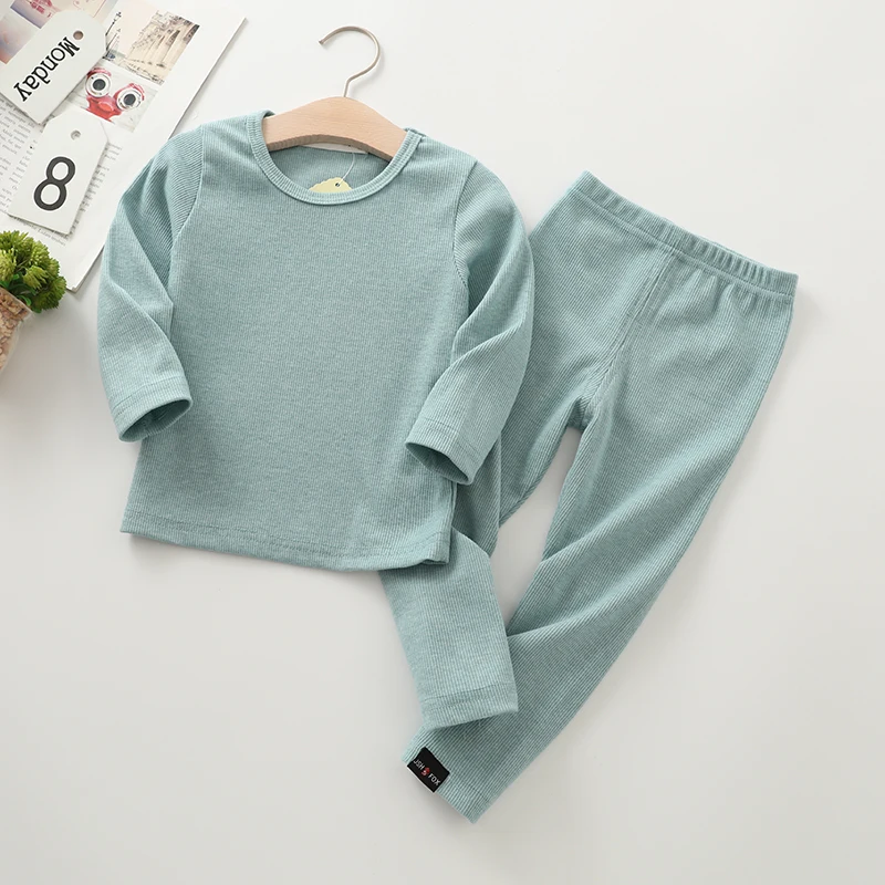 Light green Коллекция года, Детская Пижама для девочки в рубчик, пижама для детей, детская одежда для мальчиков осенне-зимний комплект для малышей, мягкая удобная одежда с длинными рукавами - Цвет: Light green