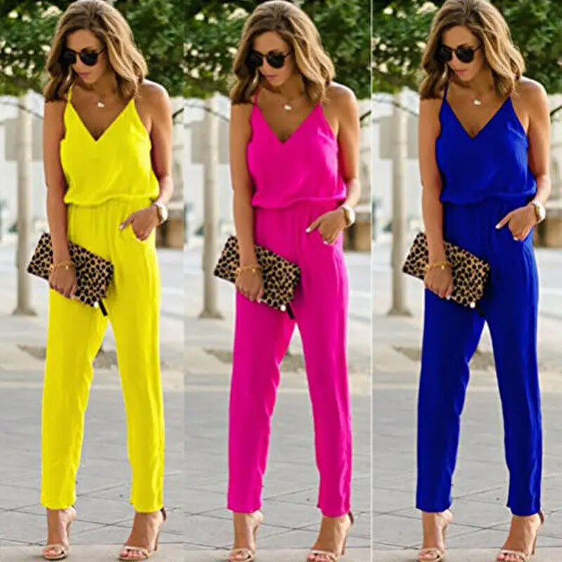 

New Jumpsuit Women Summer 2020 Sleeveless Jumpsuits Overalls Ladies Casual Beach Casual Romper Trousers body mujer