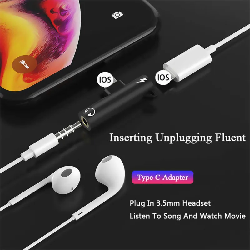 2 in 1 Splitter Audio Adapter Charging Connector for iPhone X XR XS 11 Pro Max 7 8 Plus SE Music Earphone Jack Adaptor Converter | Мобильные