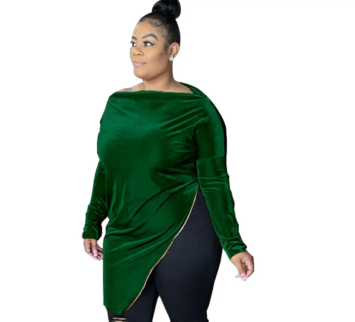 

Зима 2021, новинка, большой женский топ с вырезом лодочкой и открытыми плечами, асимметричный бархатный топ на молнии с разрезом