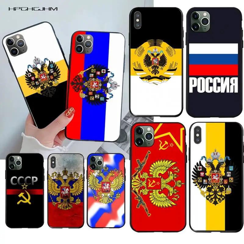 Чехол YJZFDYRM с российским флагом черный корпус телефона для iPhone 11 pro XS MAX 8 7 6 6S Plus X 5S SE