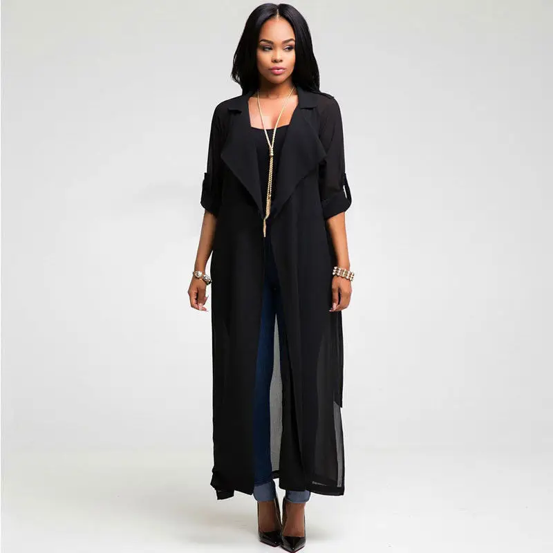 Женская длинная шифоновая накидка пальто куртка костюм с длинным рукавом