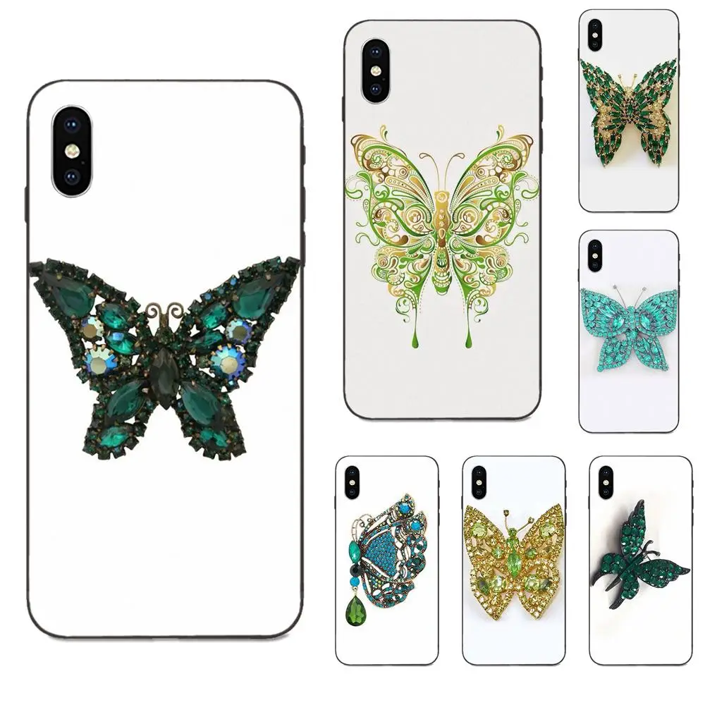 Чехлы из ТПУ с зелеными бабочками и стразами для Huawei Honor 5A 6A 6C 7A 7C 7X 8 8A 8C 8X 9 9X 10 10i 20