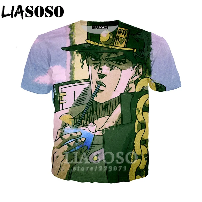LIASOSO для мужчин женщин Kujo Jotaro Толстовка 3D принт аниме JoJo Необычные Приключения Футболка короткий рукав уличный Топ пуловер A317-07 - Цвет: 19