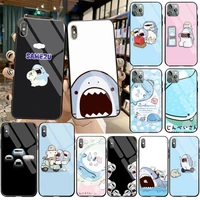 cutewanan kawaii samezu shark phone case cover tempered glass for iphone 11 pro xr xs max 8 x 7 6s 6 plus se 2020 case