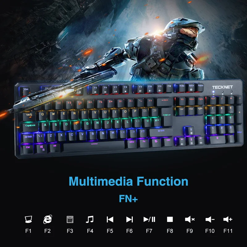 TeckNet Механическая игровая клавиатура Проводная RGB 8 Светодиодный переключатель с