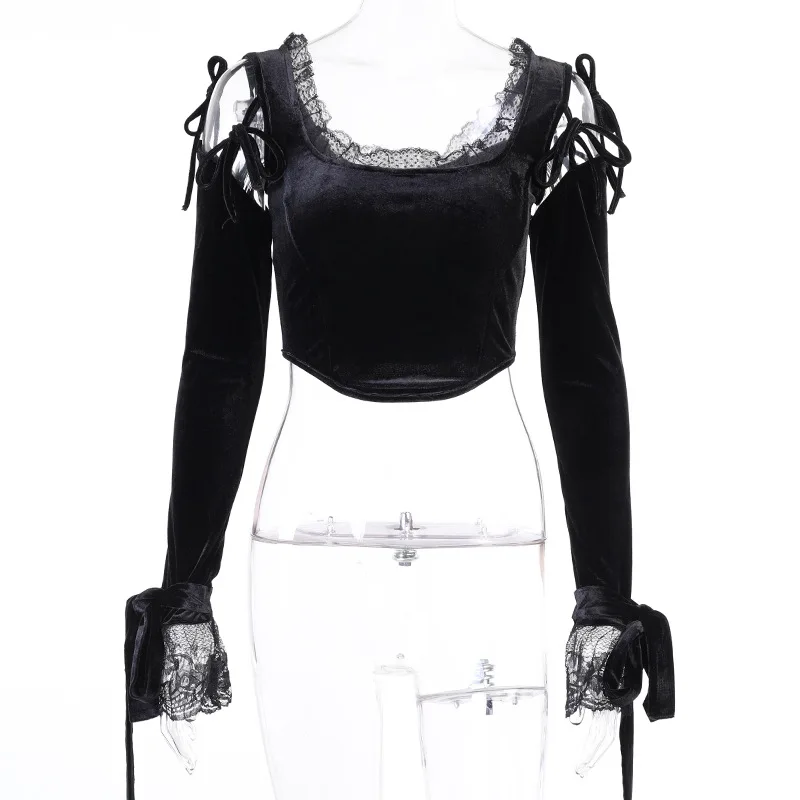 Женская бархатная футболка Goth Dark романтичная готическая Черная в стиле