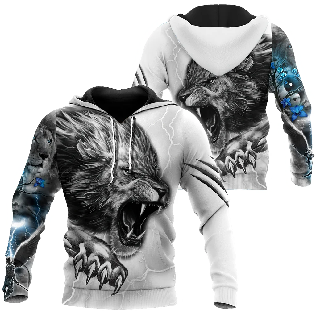 

Лев Татуировка воина животных 3D; Футболка с принтом Размеры XS-7XL Толстовка для мужчин и женщин Harajuku верхняя одежда на молнии пуловер Толстов...