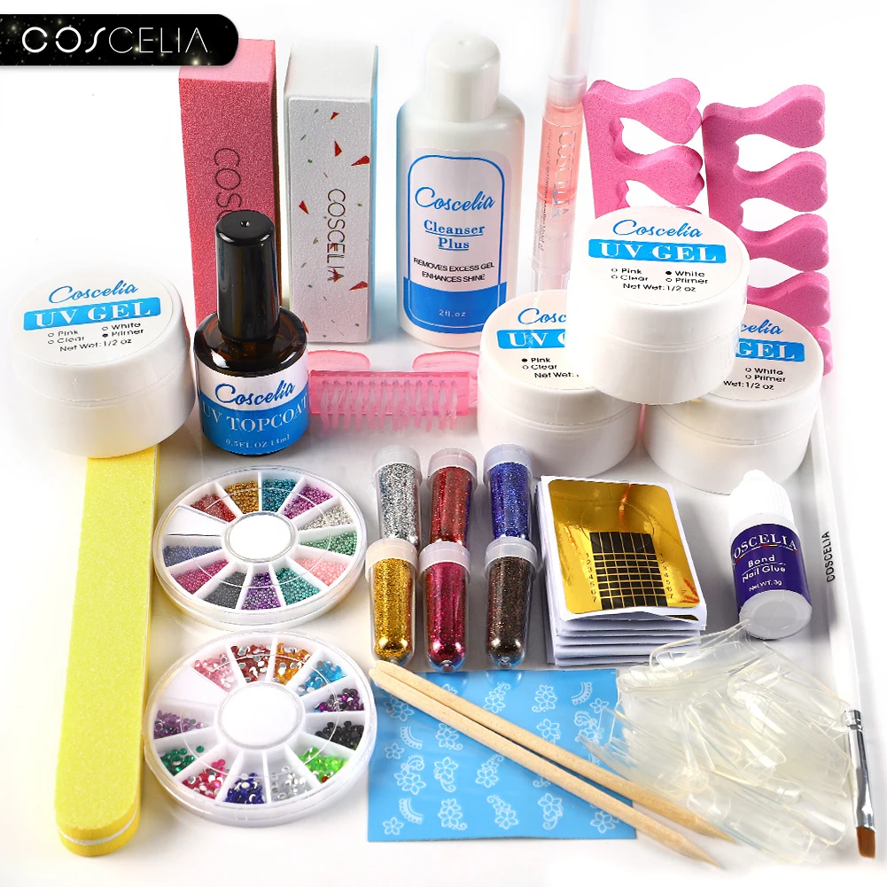 COSCELIA Pro акриловый набор для ногтей маникюрный педикюр инструментов УФ гель
