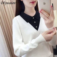 fashion fake two piece knitted lapel pullover sweater 2022 women casual top autumn female sweaters sweater ladies clothes winter