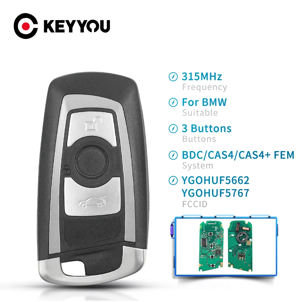 

Брелок дистанционного управления KEYYOU 3 кнопки 315 МГц YGOHUF5662 YGOHUF5767 для BMW 1 3 5 7 серия Автосигнализация брелок без ключей Фем/BDC,CAS4,CAS4 +