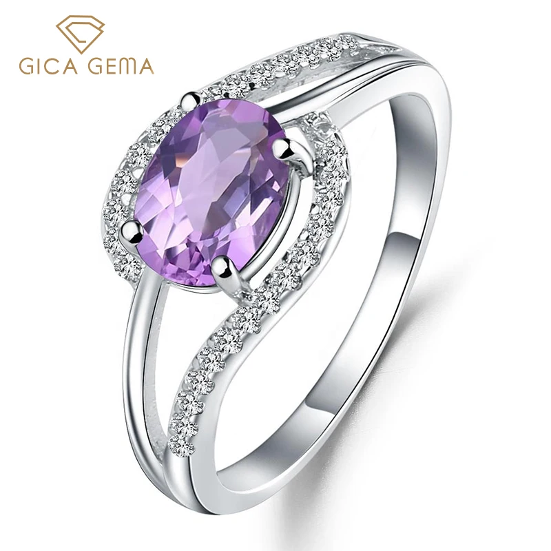 

GICA GEMA Vintage Natural Amethyst Rings For Girl Real 925 Sterling Silver Purple Gemstone With Zircon Women’s Rings Jewelry