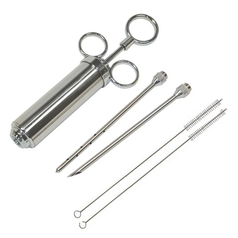 2needles2brush Гриль 2-унций маринада приправа инжектор индейки мяса инжекторы нержавеющая сталь приготовления шприц инъекции с 2-5 иглы - Цвет: 2needles2brush