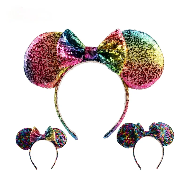 

Feverbary Bow Rainbow Sequins Hairband Kids Girl Rat Ears Hair Band Children Halloween Show Accessories