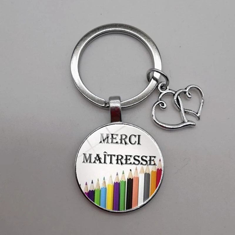 Thank You Teacher Text Love Keychain Charm Glass Crystal Pendant Keyring Quality Bag Car Key Chain Women Teacher's Day Gift | Украшения