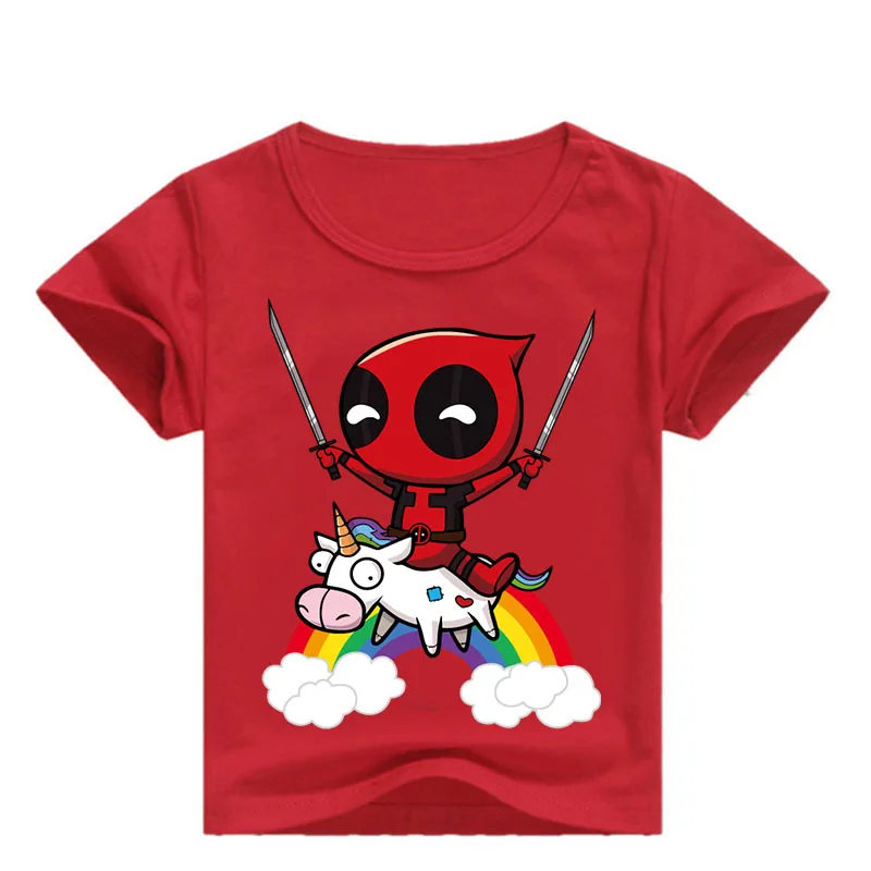 

2020 Summer Cotton Short Cartoon O-Neck girl tops boys tops 0358 rainbow unicorn