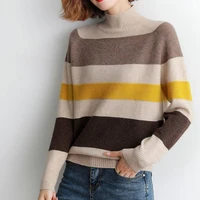 half turtleneck sweater ladies loose outer wear 2020 new thick striped pullover knit bottoming shirt autumn and winter wear