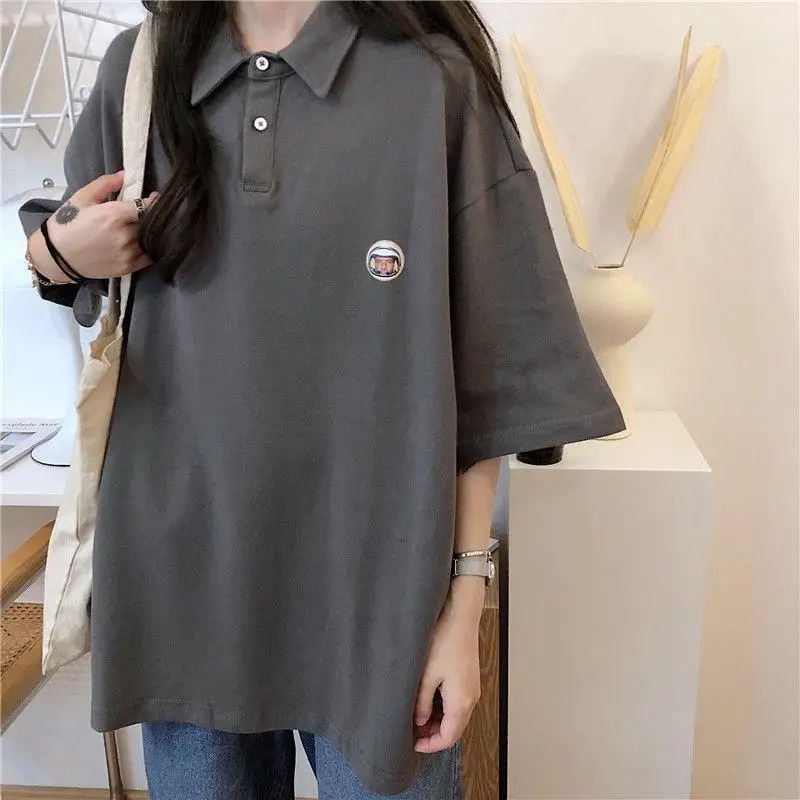 

2-300kg polo shirt Lapel short sleeve T-shirt women's loose large fat mm summer new T-shirt